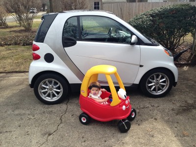 The 2016 smart fortwo (pic by Casey Williams, with Casey's daughter in the Little Tikes car)